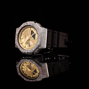 Hip Hop Bust G Sh0 <b>Watch</b> Fully Iced VVS Moissanite Diamonds Custom Gold Plated Luxury Analog <b>Rubber</b> 3Bar Mechanical Movement - Product Image 5