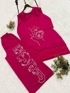 Salwar Kameez en coton rose pour femmes, coupe ample, longueur cheville, avec art dessiné à la main, style Inde Pakistan, vêtements décontractés - Product Image 5
