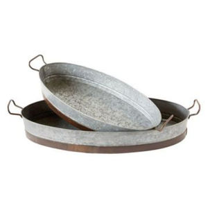 Bandeja Redonda de Metal Galvanizado al por Mayor con Borde y Asas en Tono Latón, Plato Decorativo para Servir en la Mesa del Hogar - Product Image 6