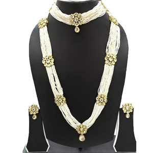 Indian Stylish Layered Pearl Rani Haar Long Kundan Necklace Zircon Alloy Jewellery Set Wedding Engagement Party Gift Hiphop Gold - Product Image 6