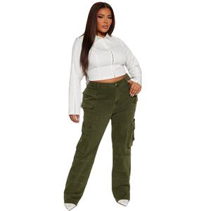 Nouveau pantalon décontracté pour femme 2023, coupe cargo boyfriend en jean à jambe large, personnalisable avec logo, pour femmes - Product Image 6