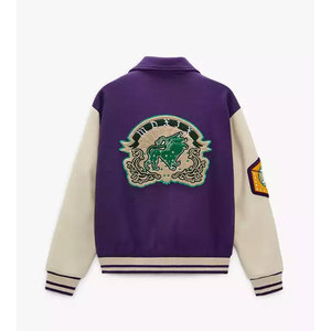 Chaqueta Varsity Morada para Hombre Shamsher Sports, Diseño con Parche Bordado con Logotipo N, Estilo Urbano, 100% Lana, Cierre Frontal, Invierno - Product Image 3