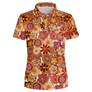 Polo pour homme à imprimé floral, manches courtes, 100% polyester, décontracté, respirant, tissé, coupe classique, logo sur le devant - Product Image 1