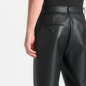 Custom Breathable <b>Waterproof</b> Straight Loose Fit Street Style Men Leather Pants High Quality Men's Casual Outdoor Leather Pants - Product Image 4