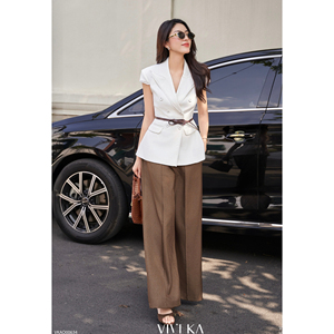 Pantalones de Oficina Casuales Elegantes para Mujer, Color Marrón, Cintura Alta, Corte Recto, Detalle de Bolsillo con Solapa, Poliéster y Elastano, OWEN - Product Image 3