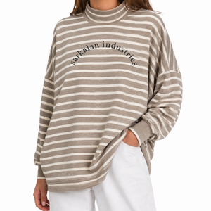 Suéter de Cuello Alto Personalizado al por Mayor para Mujer, Mezcla de Algodón, Corte Holgado, Marca Personalizada, Etiqueta Privada, Fábrica OEM - Product Image 1