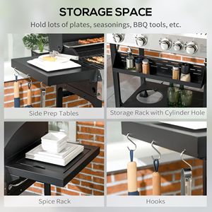"40000 BTU Propane Gas Grill with 4+1 Burners <b>Warming</b> Rack Shelves <b>Bottle</b> Opener & Thermometer-Trolley for Backyards" - Product Image 6