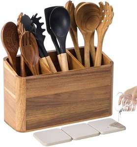 Portacubiertos de madera hecho a mano, soporte de madera de acacia, cesta de cocina personalizable para cucharas y tenedores, para el hogar y restaurantes, exportaciones de craftera - Product Image 4