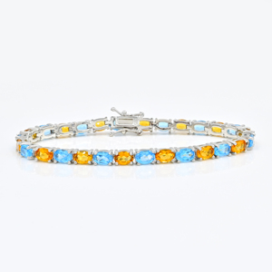 Swiss Blue Topaz and Citrine Gemstone Oval Shaped <b>Bracelet</b> in 925 Sterling <b>Silver</b> <b>Charm</b> Fine <b>Bracelet</b> IGI Certified Party Gift - Product Image 2