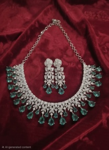 Collar de cadena con eslabones y diamantes americanos AD para mujer, con pendientes a juego modernos, para fiestas y bodas, hecho de latón. - Product Image 6