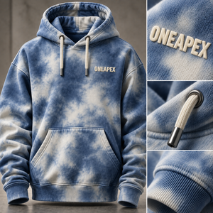 Custom <b>Blue</b> Tie <b>Dye</b> Embroidered Logo Hoodie Men's Pullover Sweatshirt Streetwear Hooded Sweatshirt - Product Image 6