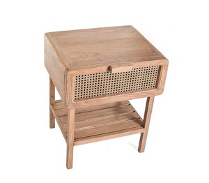 Solid Wood Rattan Cane Handwoven One Drawer Bedside <b>Table</b> Square Nightstand Bedroom <b>Storage</b> <b>Side</b> <b>Table</b> Farmhouse Home Furniture - Product Image 2