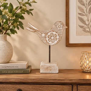 Decoración de Pájaro de Madera Hecha a Mano con Diseño Floral, Adorno de Mesa Estilo Shabby Chic para Sala de Estar, Uso en Interiores - Product Image 2