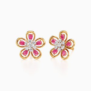 Pendientes de Lujo con Gemas Rosas y Diseño Floral para Mujer, Oro 10K 14K 18K, Plata 925 935, Baño de Rodio, Engaste de Garra, Joyería Fina para Boda - Product Image 2