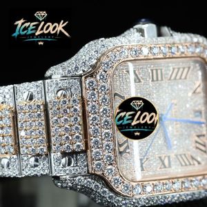 Montre mécanique en acier inoxydable Ice Look, cadran carré, bracelet 20 mm, aiguilles chiffres romains, bijou de luxe avec réserve de marche - Product Image 4