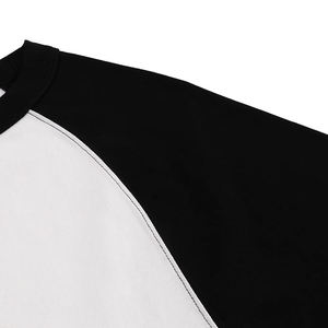 T-shirt décontracté style japonais pour homme et femme, en coton épais, manches raglan courtes, col rond polyvalent, blocs de couleur - Product Image 5