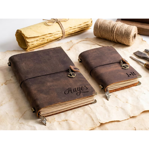 Diario de Cuero Trifold Personalizado Hecho a Mano Al-Amir, Grabado a Medida, Tapa Blanda Vintage, Cierre Elástico, Recargable, con Hojas Decoradas - Product Image 2