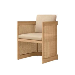 <b>Teak</b> Outdoor Dining <b>Chair</b> Cushioned Garden Armchair Rattan Side <b>Chair</b> for Patio Villa Courtyard - Product Image 2