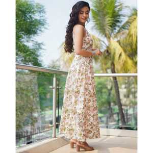 Robe en coton blanc à fleurs pour usage quotidien, respirante, taille XS, avec taille naturelle - Product Image 4