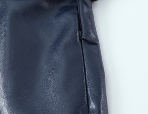 Women's Navy Blue PU Leather <b>Mini</b> Skirt With Belt And Silver Studs Regular Waist Solid Color Straight Design All Seasons Wear - Product Image 3
