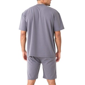 Ensemble T-shirt et short personnalisé OEM avec logo, délavé à l'acide, pour l'été, fitness, manches courtes, deux pièces - Product Image 2