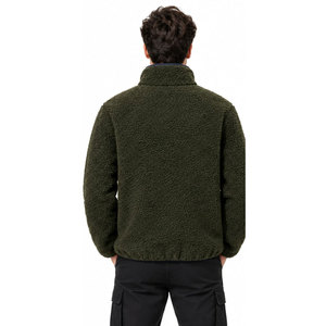 <b>Men's</b> Olive Green Fleece <b>Jacket</b> Stand Collar Zipper Front Pockets Casual Autumn Wear <b>Sherpa</b> Fleece <b>Jackets</b> - Product Image 3
