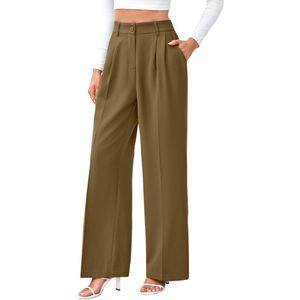 Custom High Waist <b>Women</b> Dress Pants Pleated Wide Leg Stretch Polyester Spandex Quick Dry Breathable Anti-Wrinkle Formal <b>Trousers</b> - Product Image 3