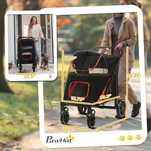 Passeggino per Cani di Taglia Media e Grande con Finestra in Rete, Trasportino per Animali Domestici con Vano Portaoggetti e Ammortizzazione, Design Pieghevole - Product Image 3