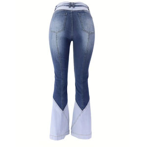 Pantalon en jean évasé taille haute color block pour femme – Meilleur prix – Jean évasé très extensible avec poches coupées pour femme – Vente en gros - Product Image 3