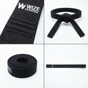 Ceinture d'arts martiaux WIZE INTERNATIONAL en polyester noir, unisexe adulte, extensible, avec logo imprimé par transfert thermique sur le devant - Product Image 5