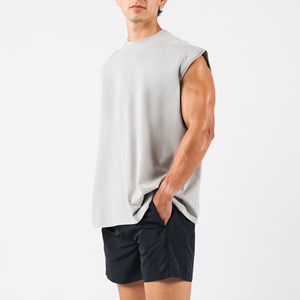 Men's Cotton Tank Tops Gym Exercise Fitness Sports <b>Vest</b> with Wide Shoulder Round Neck Sleeveless Shirt Casual Wear Tank Tops - Product Image 2