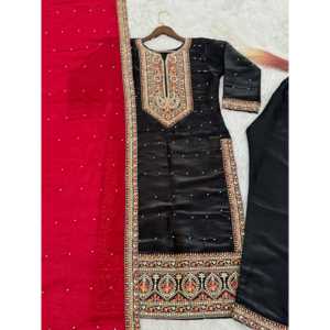 Conjunto de mujer Fancy Top-Bottom y Dupatta con bordado y codificación de trabajo de secuencia Dori - Product Image 4