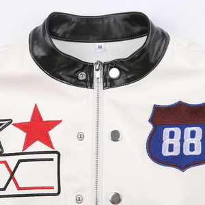 Blouson court de moto pour femme, style streetwear, en toile et cuir, imperméable, coupe-vent et respirant - Product Image 3