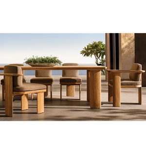 Scandinavian Outdoor Dining <b>Table</b> Solid Teak <b>Wood</b> Rounded Edge Slatted Top Minimalist Frame for Luxury Resort <b>Garden</b> Dining - Product Image 3