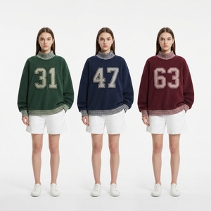 Sudadera Verde de Cuello Alto con Bordado del Número 41 y Puños a Cuadros, Suéter Casual de Manga Larga para Mujer, Otoño - Product Image 6