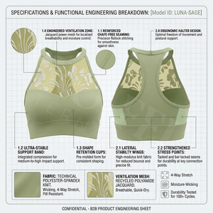 Soutien-gorge de sport pour femme, vente en gros, marque privée acceptée, push-up, respirant, dos en dentelle et maille, pour fitness, yoga, gym, course à pied et entraînement - Product Image 2