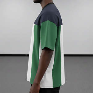 T-shirt pour homme à col rond, blocs de couleur, panneaux cousus, logo imprimé en relief personnalisé, vêtement d'été - Product Image 5