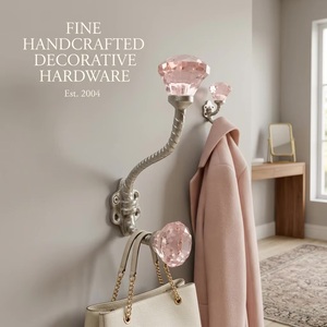 Ba Luxurious Eco-Friendly Waterproof Vintage <b>Wall</b> <b>Mounted</b> Coat Hooks Pink Crystal Knobs Handmade Flexible Metal Design for - Product Image 2