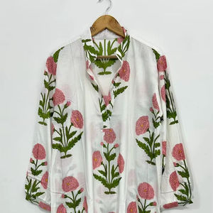 Kimono Kurta de Algodón con Estampado Floral: Vestido de Estilo Boho para Mujer - Product Image 1