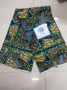 Navy Green Luxury African <b>Wax</b> Print Ankara Fabric Geometric Patchwork Pattern for Women Dressmaking - Product Image 1