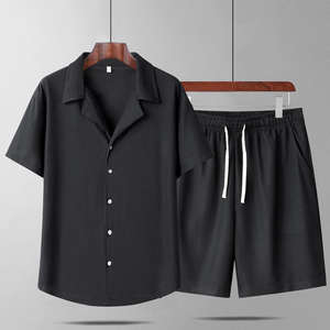 Conjunto de 2 Piezas para Hombre, Camiseta de Manga Corta y Falda de Lino, 100% Algodón, Estilo Casual para Playa, Verano, Estilo Holgado Popular, Tejido Elástico - Product Image 1