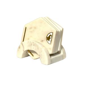 Ensemble de sous-verres de table basse en marbre blanc incrusté d'or avec support en pierre absorbante et tapis de cuisine - Product Image 1