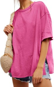 เสื้อยืดคอกลมแขนสั้นขนาดใหญ่พิเศษผู้หญิงสีทึบทรงหลวมผ้าฝ้าย 100% ระบายอากาศได้ดีฤดูใบไม้ผลิฤดูร้อนเสื้อยืดลำลอง - Product Image 6