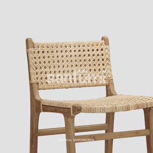 Tabouret de bar en rotin naturel, teck, acajou, sungai, Mindi, mangue, Jackfruit, frêne, chêne, bouleau, hêtre - Product Image 3