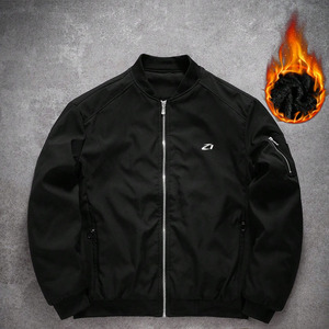 Blouson bomber noir pour homme, coupe-vent, fermeture éclair sur le devant, col montant, coupe classique, en polyester, pour l'automne, vestes pour homme - Product Image 4