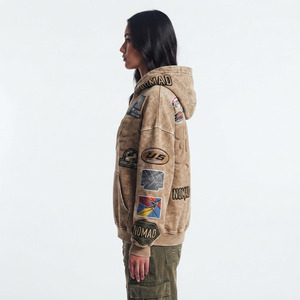 Sudadera con Capucha para Mujer, de Algodón, con Bordado y Parches, Estilo Casual Urbano, Manga Larga, Transpirable, para Invierno, con Forro Polar - Product Image 3