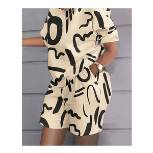 กําหนดเอง 2 ชิ้นพิมพ์เสื้อยืดฤดูร้อนแขนสั้นและกางเกงขาสั้นชุดผู้หญิงเสื้อกีฬาลําลอง - Product Image 2