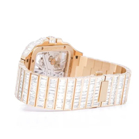 Montre mécanique automatique de luxe pour homme, style Hip Hop, analogique, en acier inoxydable bicolore, avec cadran squelette carré, sertie de moissanite baguette et verre, finition glacée