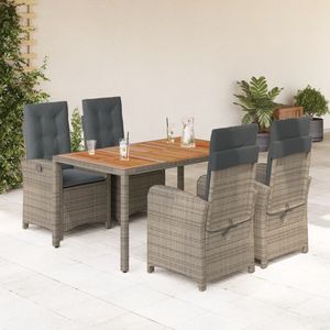 Set da Pranzo da Giardino in Rattan PE Grigio, 4 Posti, Piano in Teak, Piedini Regolabili, Arredamento da Esterno dal Design Contemporaneo - Product Image 1