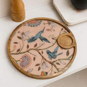 Plateau rond pour chips et sauce, en bois, peint à la main, minimaliste, passe au lave-vaisselle - Product Image 3